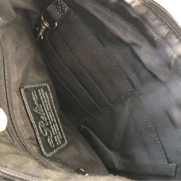 RELIC Utility Pocket Shoulder Bag Embossed Flower Print Black Leather Wallet - Picture 8 of 11